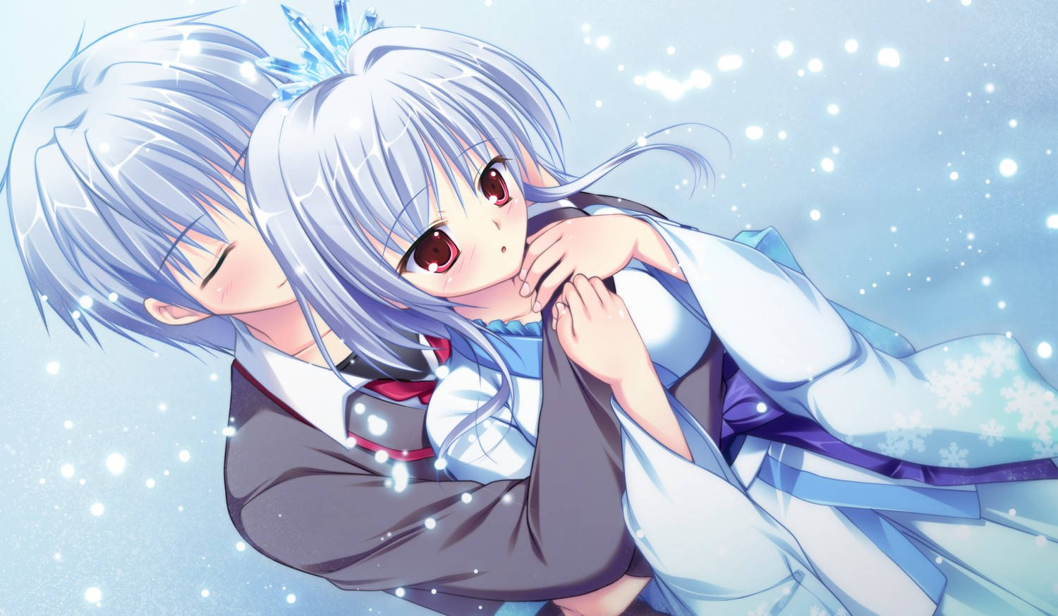 Blue-haired Couple Anime Hug Wallpaper