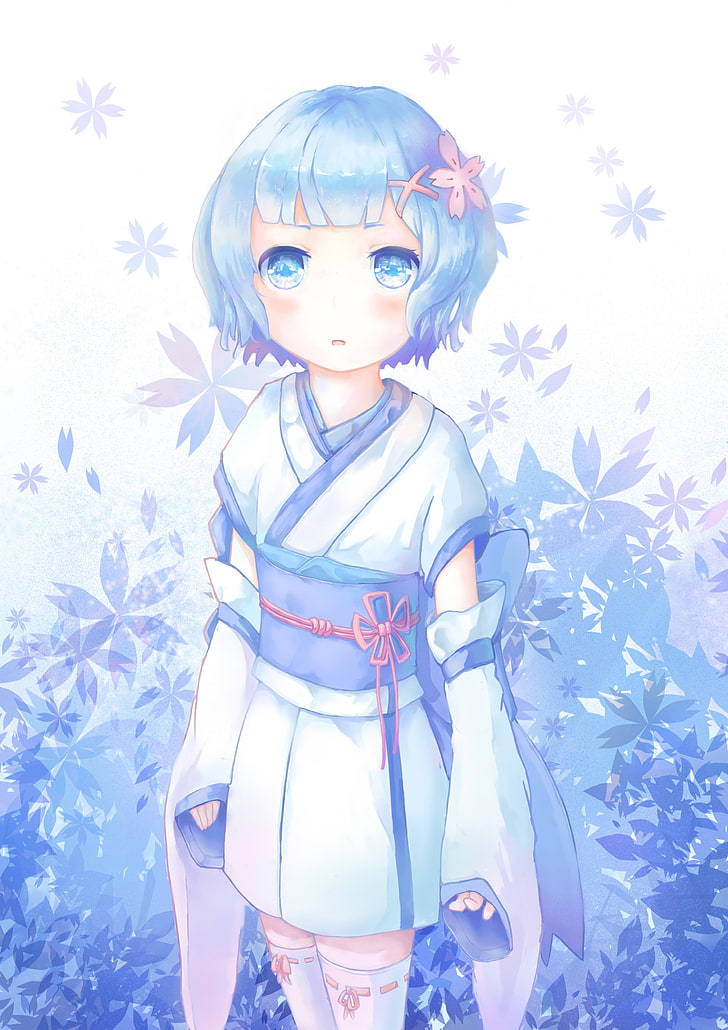 Captivating Blue-Haired Girl with Blue Flower iPhone Wallpaper Wallpaper
