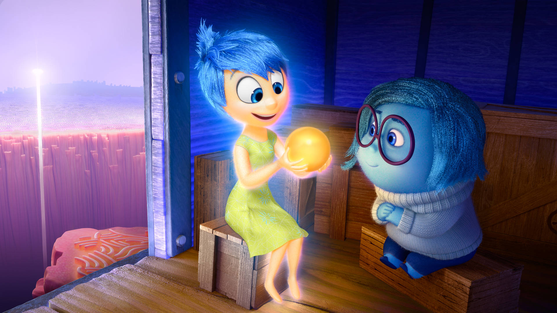 Blue-haired Joy Inside Out Wallpaper