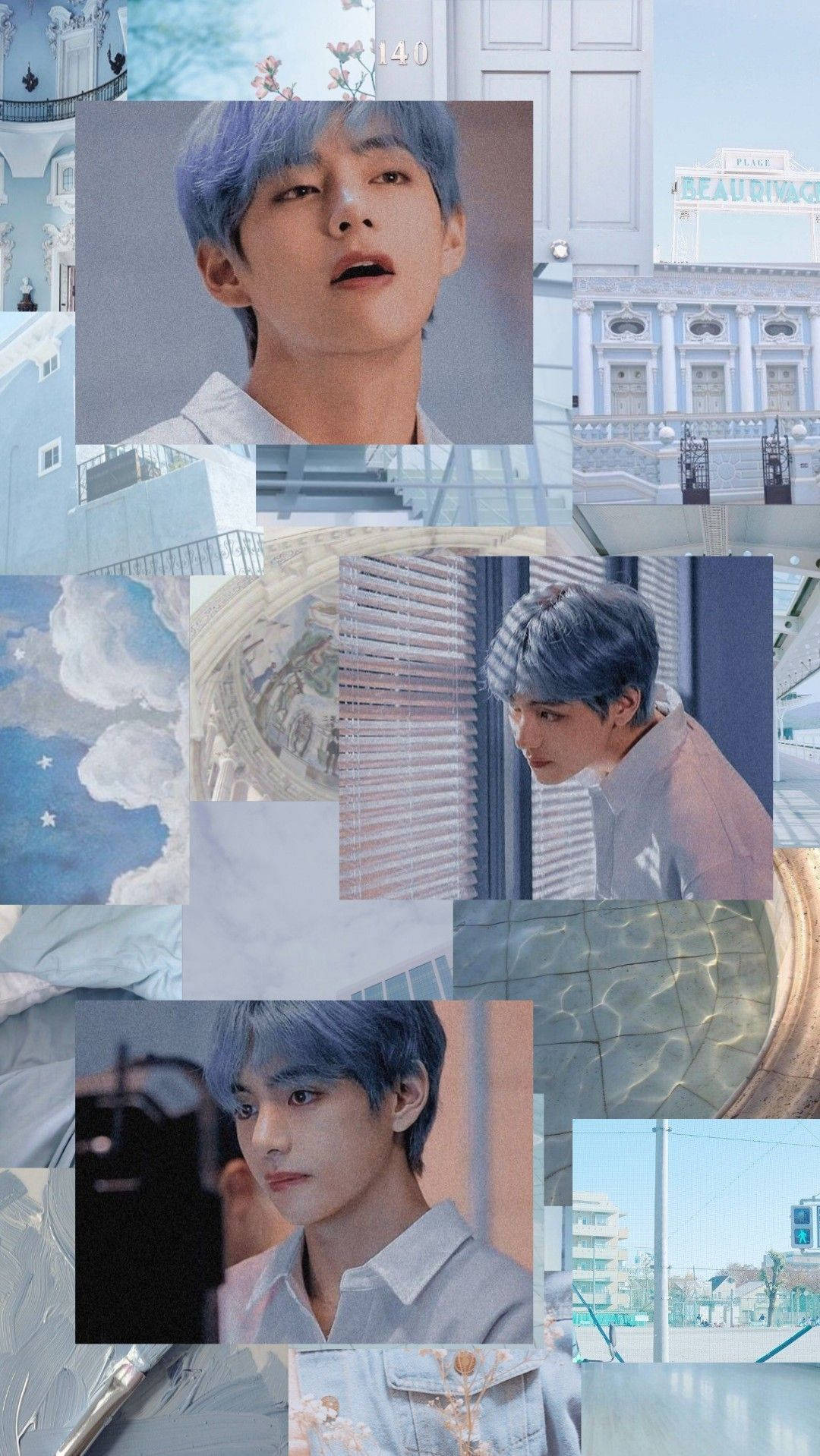Blue-Haired Kim Tae-Hyung Aesthetic Wallpaper