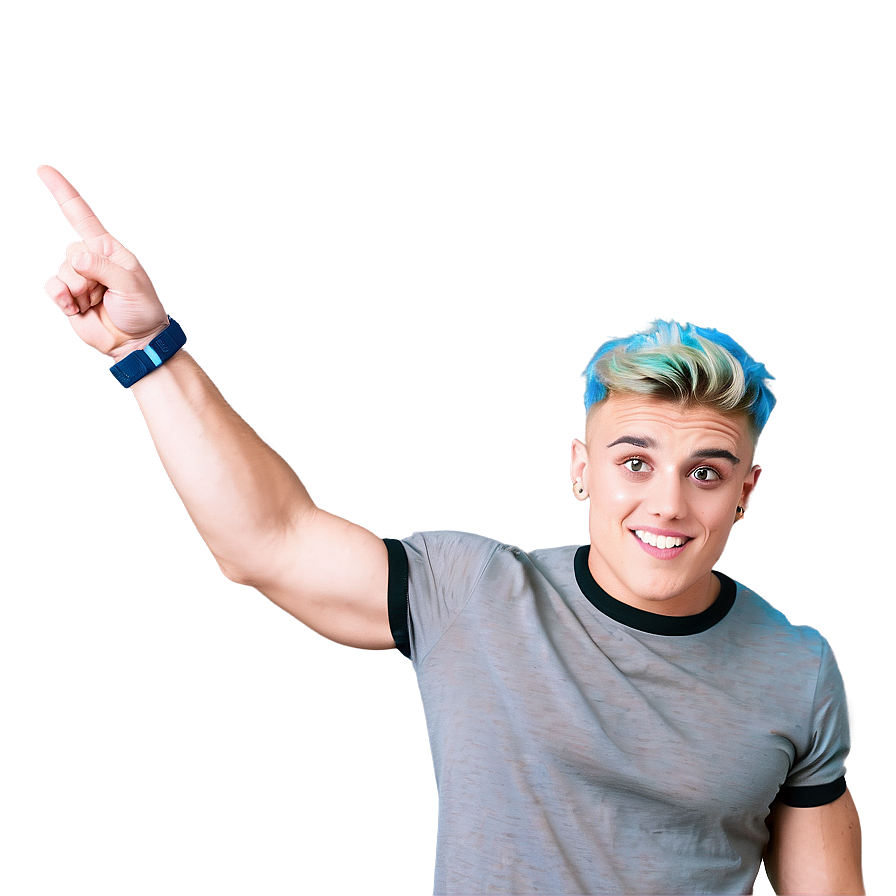 Blue Haired Man Pointing Upwards PNG