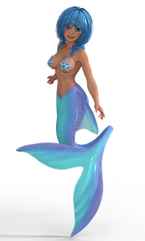Blue Haired Mermaid Illustration PNG