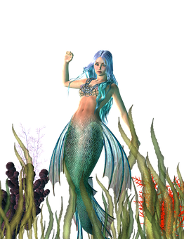 Blue Haired Mermaid Underwater PNG