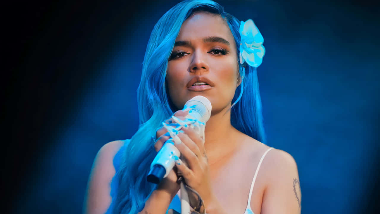 Blue Haired Singer Performance Wallpaper