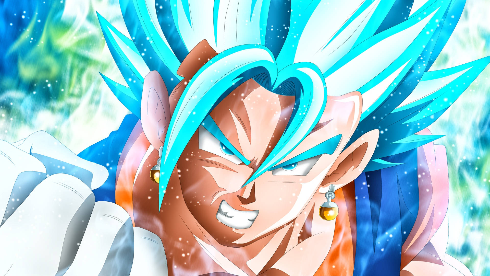 Blue-haired Vegito Clenching His Fist Wallpaper