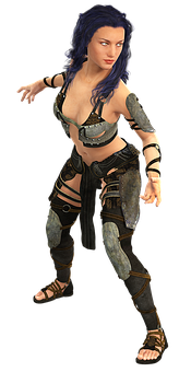 Blue Haired Warrior Woman3 D Model PNG