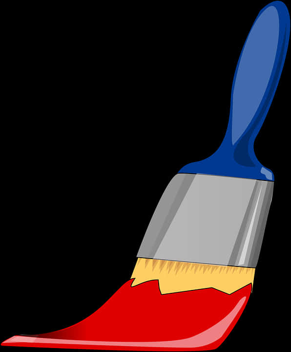 Blue Handled Paintbrushwith Red Paint PNG