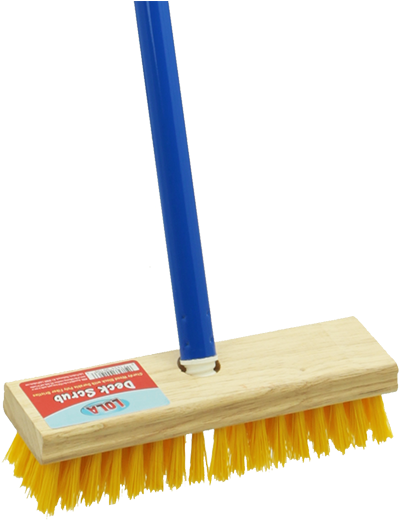 Blue Handled Wooden Deck Scrub Broom PNG