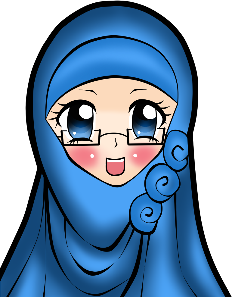 Blue Hijab Anime Character PNG