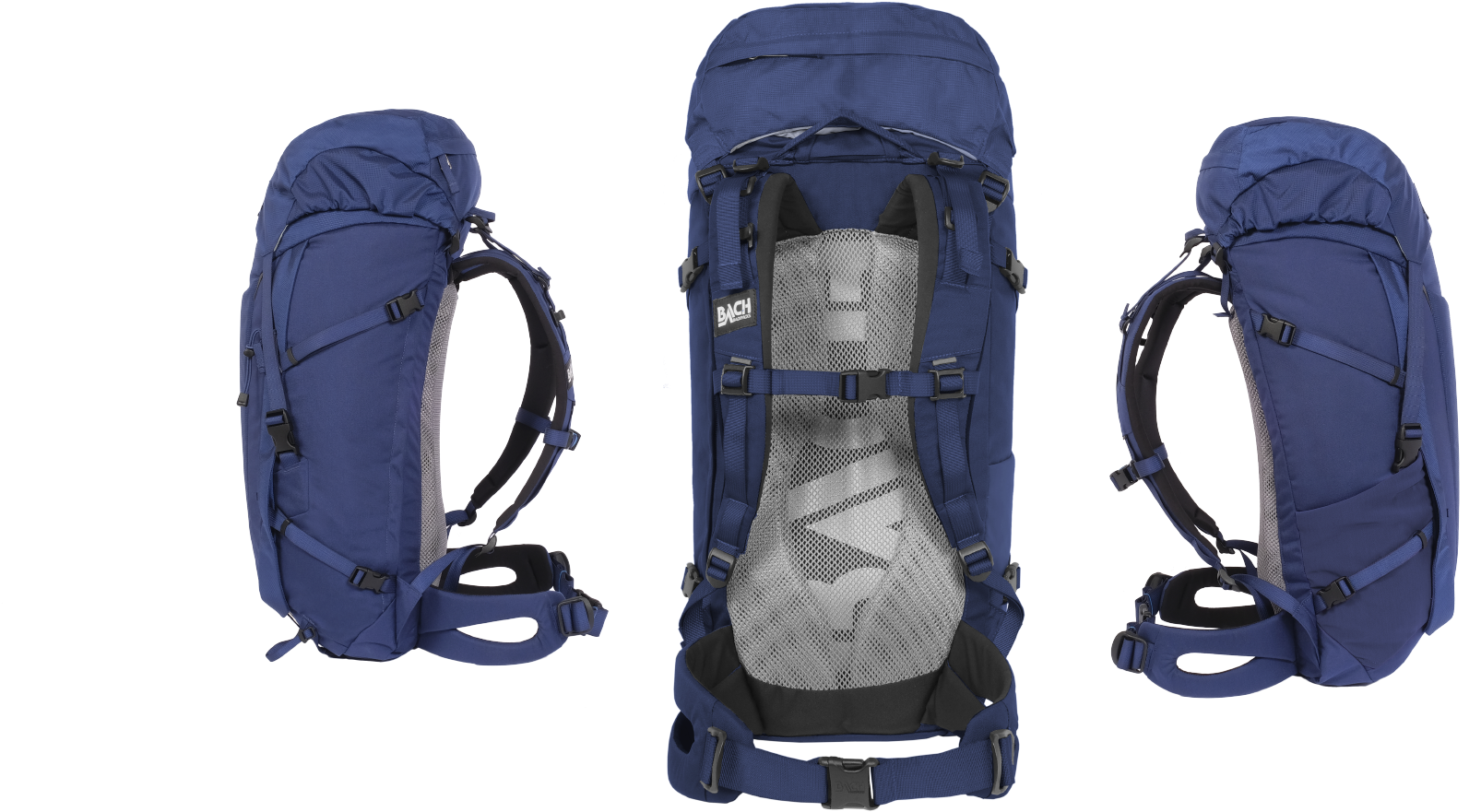 Blue Hiking Backpack Triple View PNG