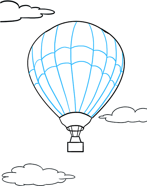 Blue Hot Air Balloon Sketch PNG