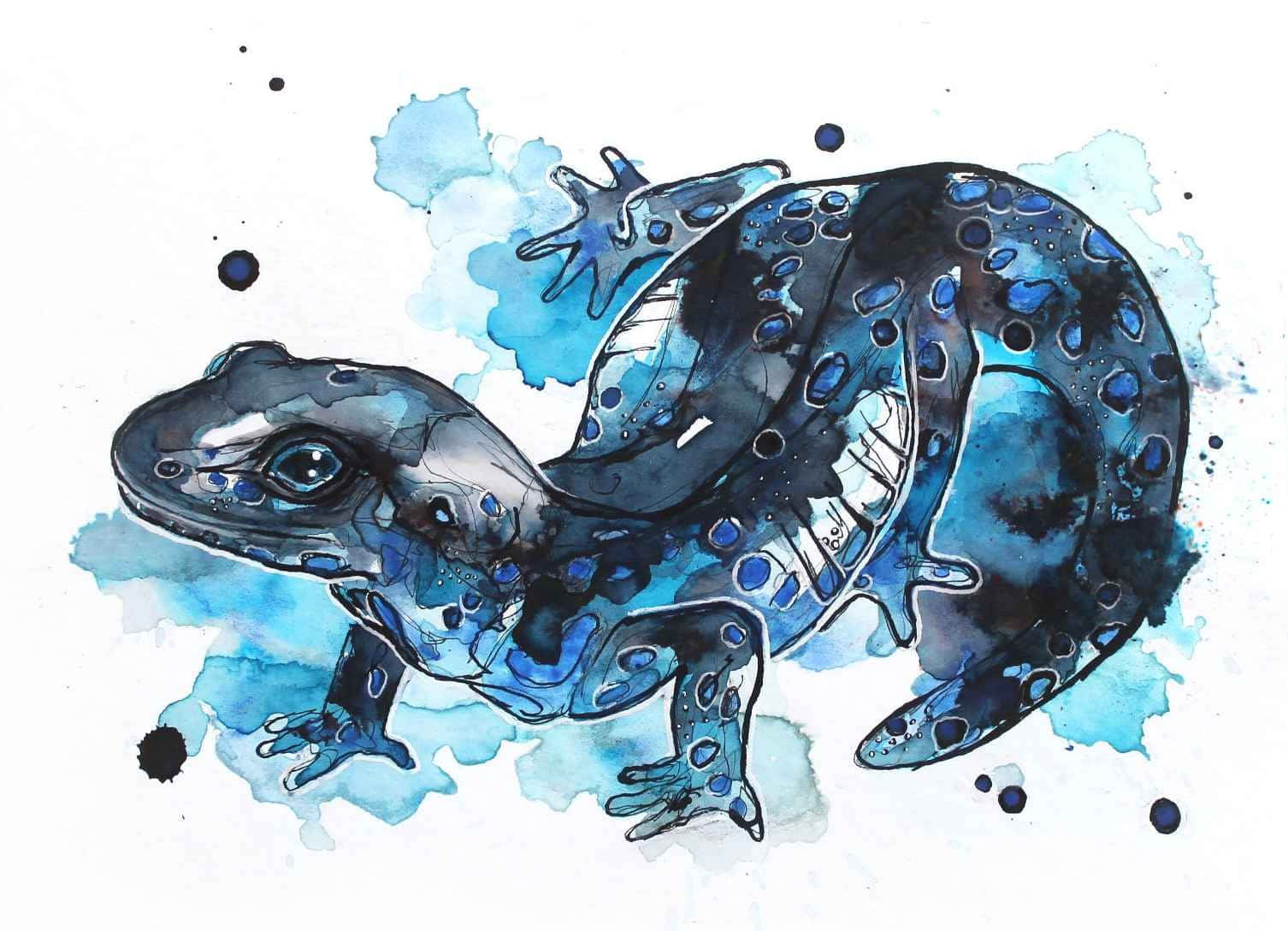 Blue Ink Mole Salamander Artwork Wallpaper