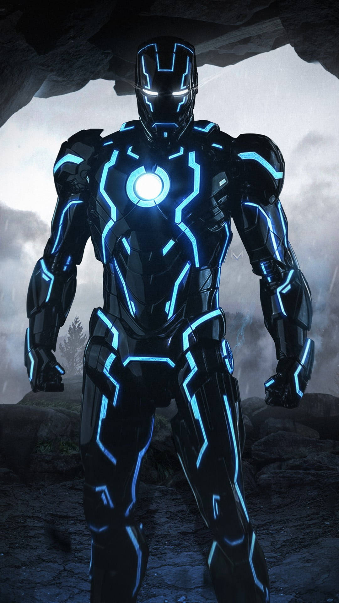 Blå Iron Man Neon Æstetisk iPhone-sag Wallpaper