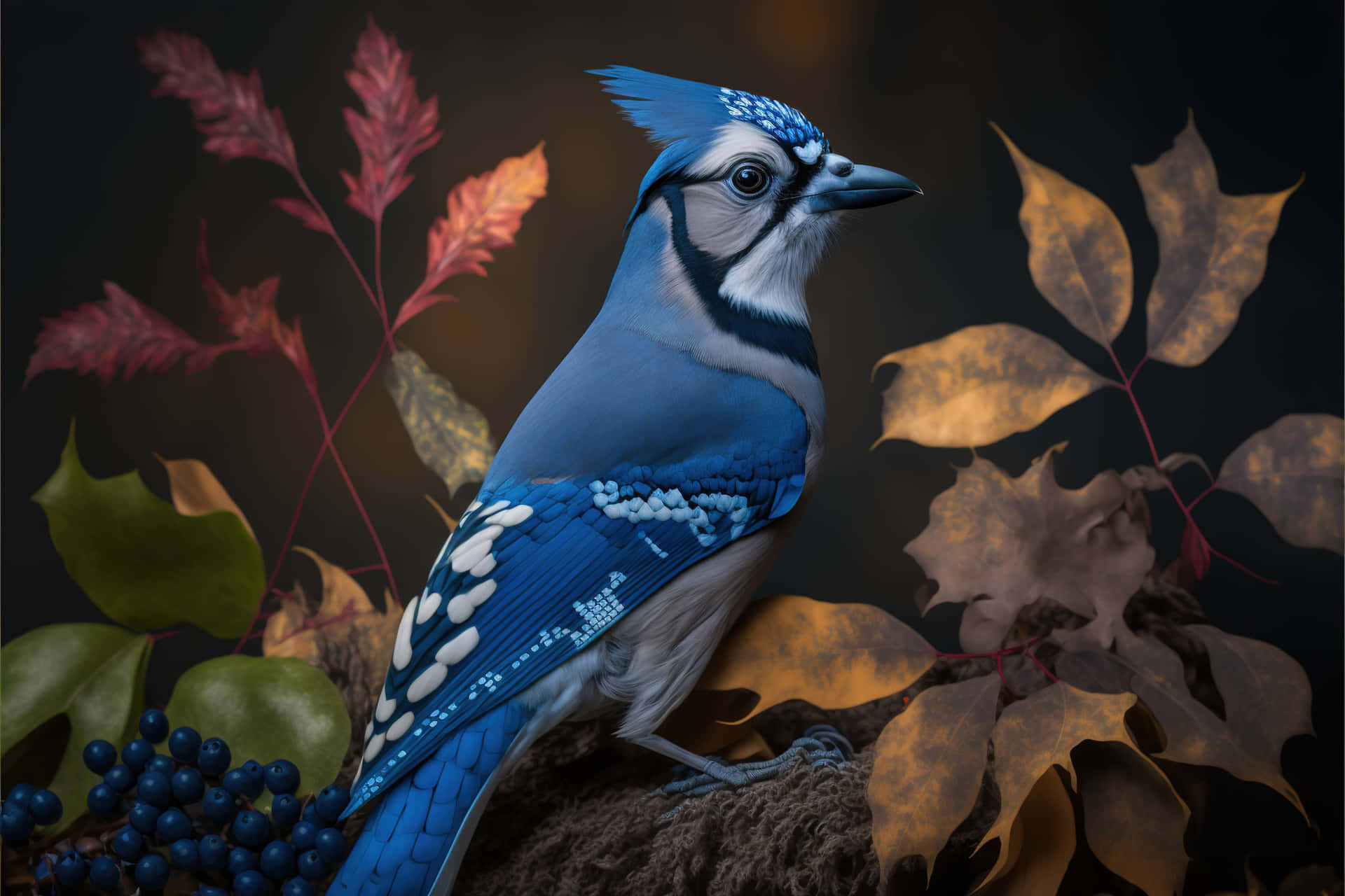 Blue Jay Among Autumn Leaves Wallpaper