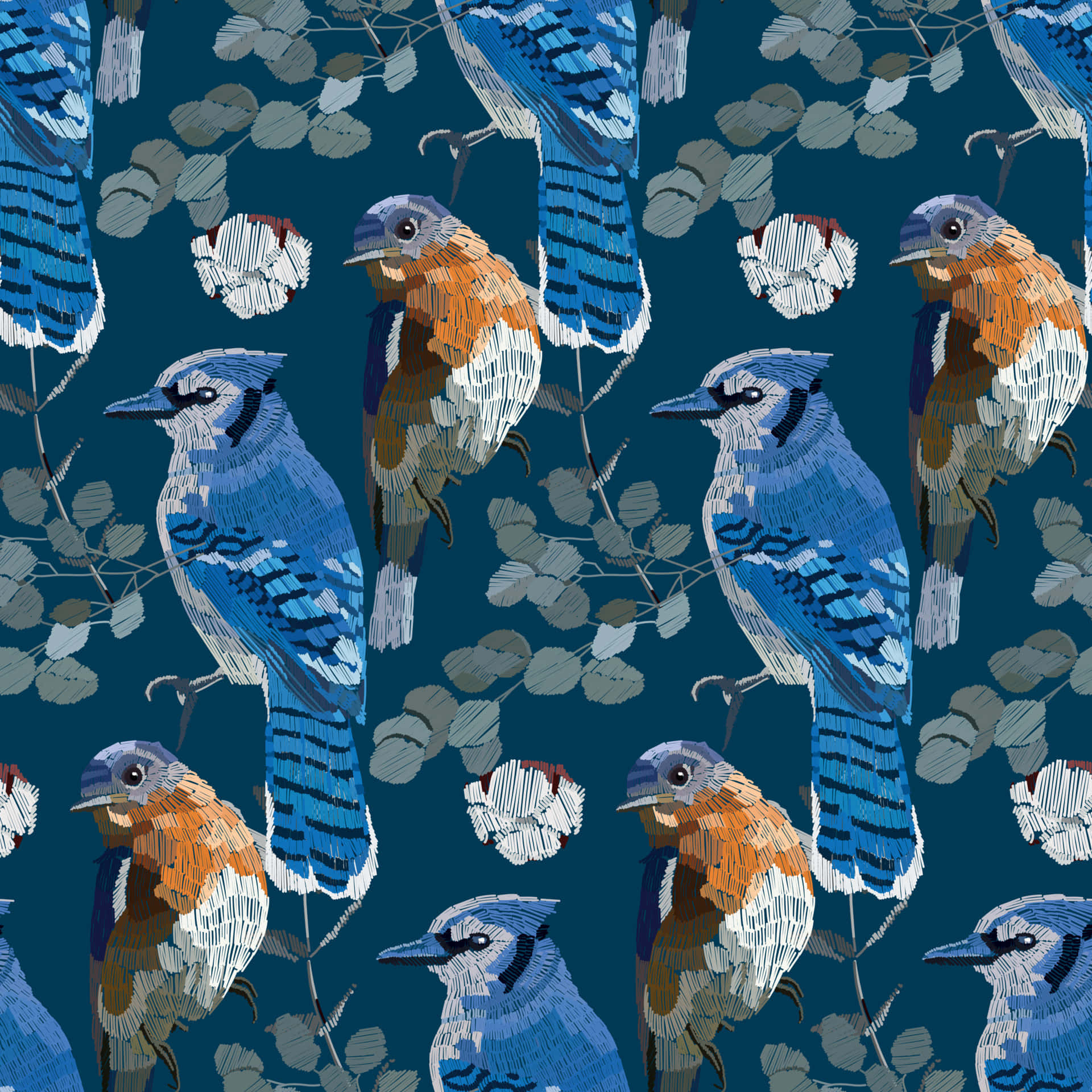 Blue Jay Pattern Illustration Wallpaper