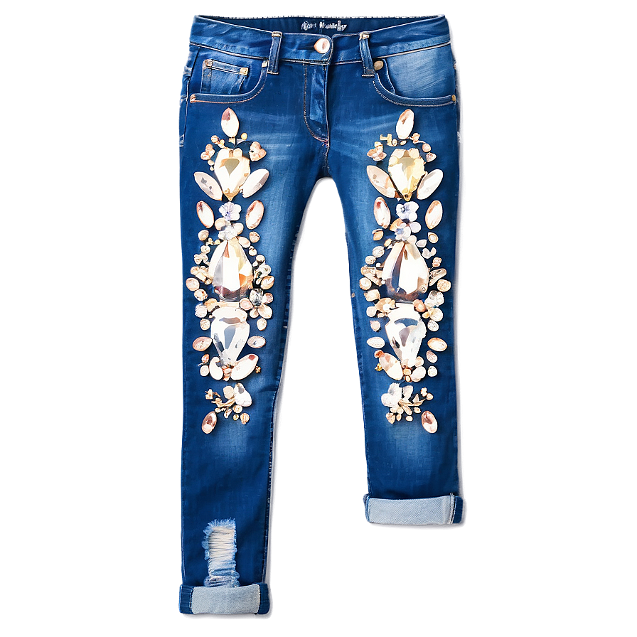 Blue Jeans With Rhinestones Png 06112024 PNG