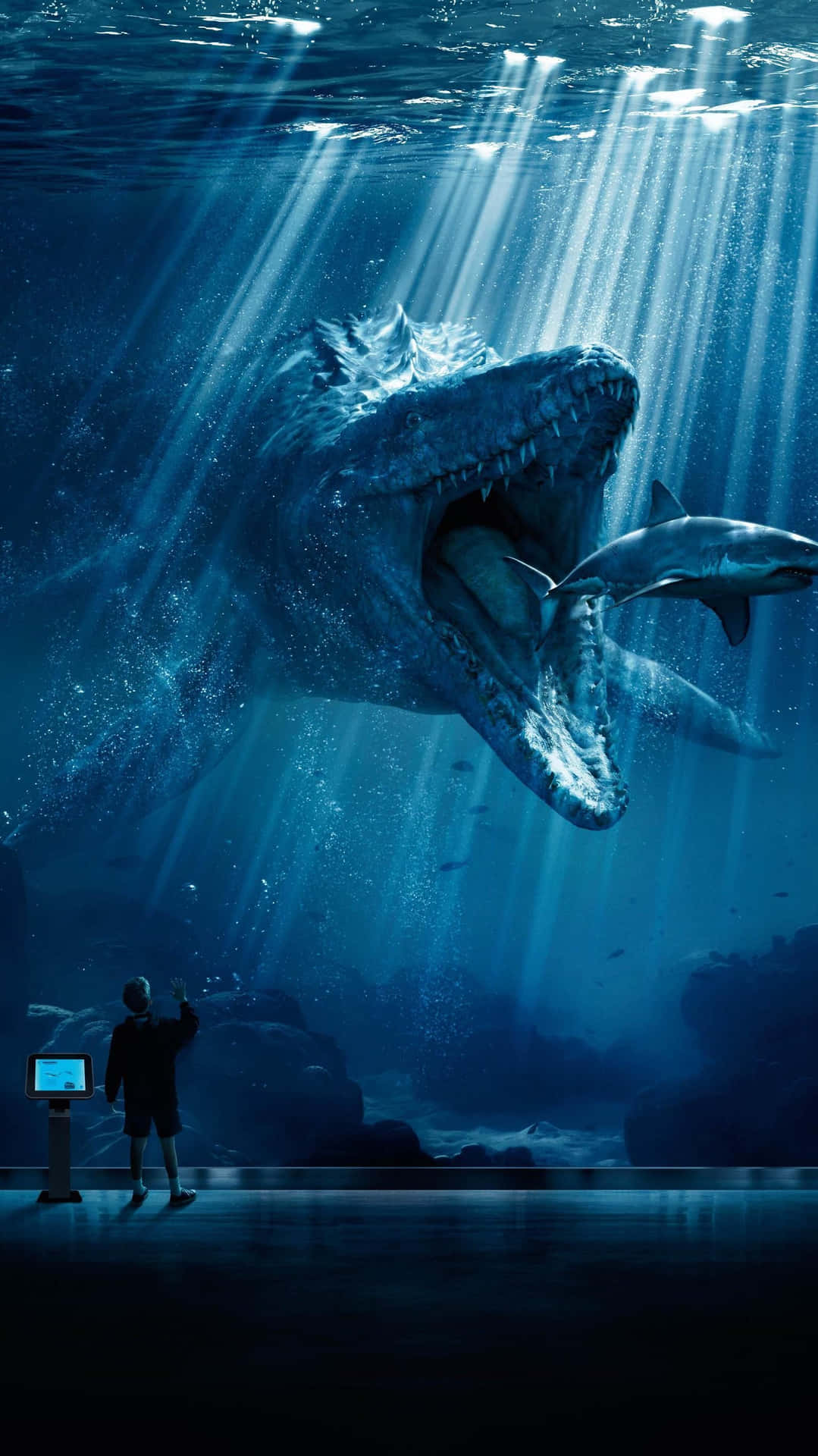 Svævendeover Jurassic World I Den Dybe Blå Himmel. Wallpaper