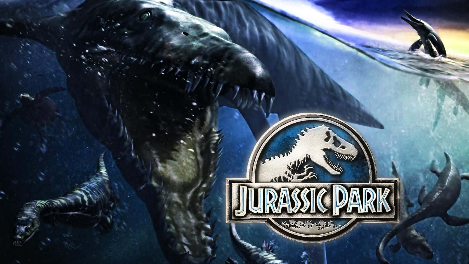 Mærk spændingen ved præhistorisk eventyr på Blå Jurassic World! Wallpaper