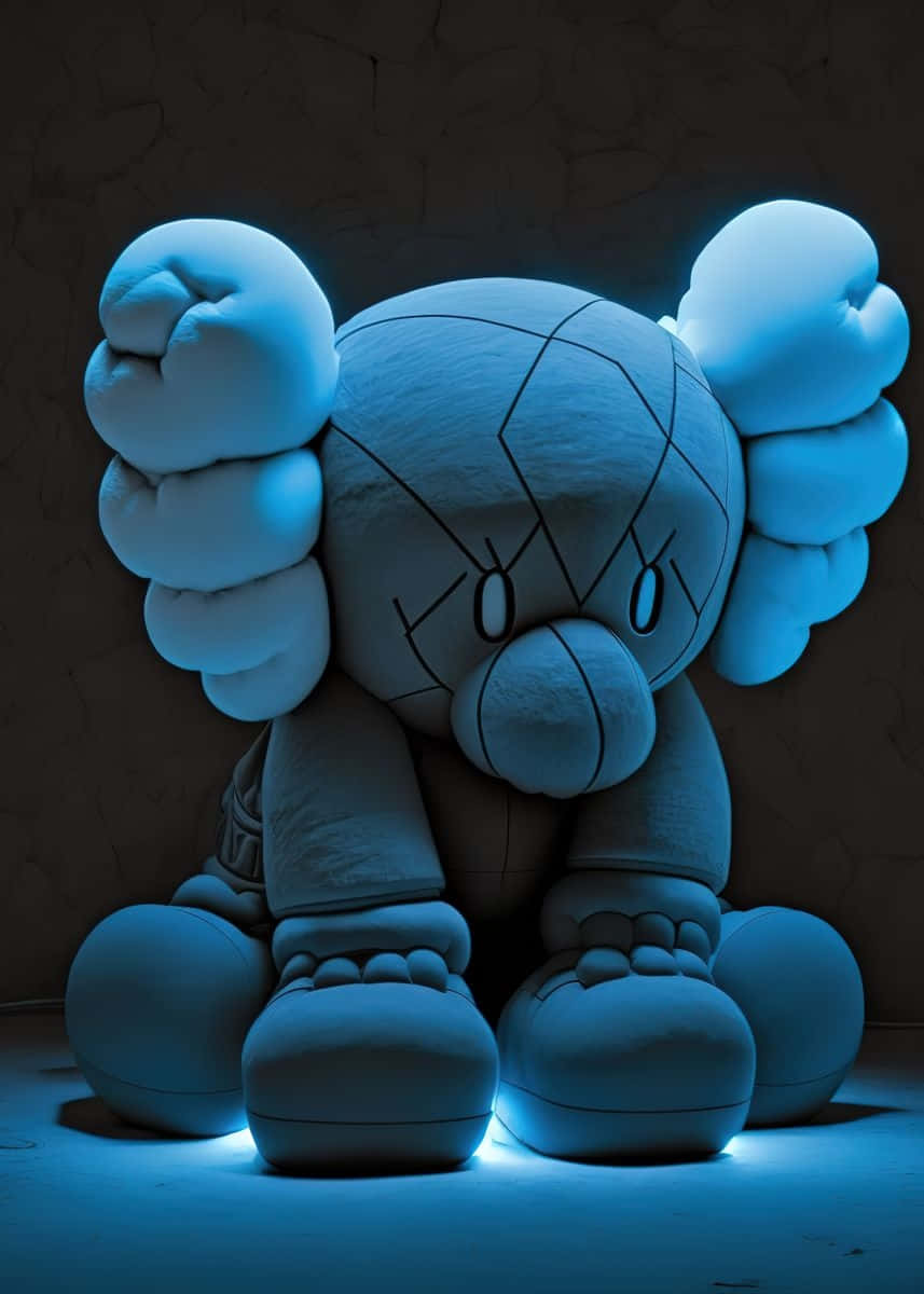 Blue Kaws Figure Glowing Edge Wallpaper