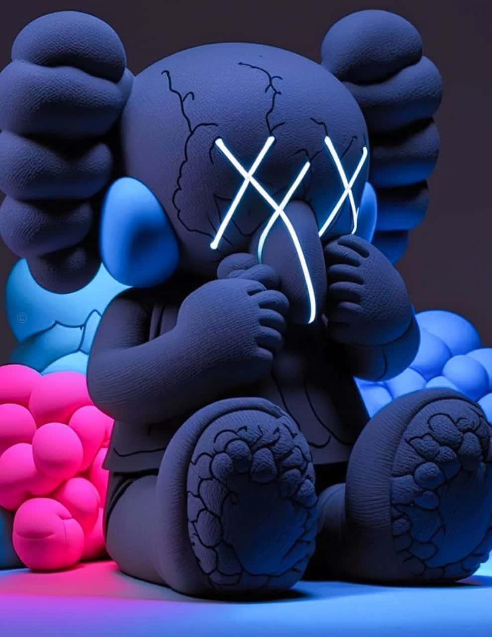 Download Blue Kaws Figure Neon Lights Wallpaper | Wallpapers.com