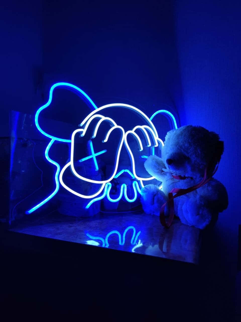 Blue Kaws Neon Signand Teddy Bear Wallpaper