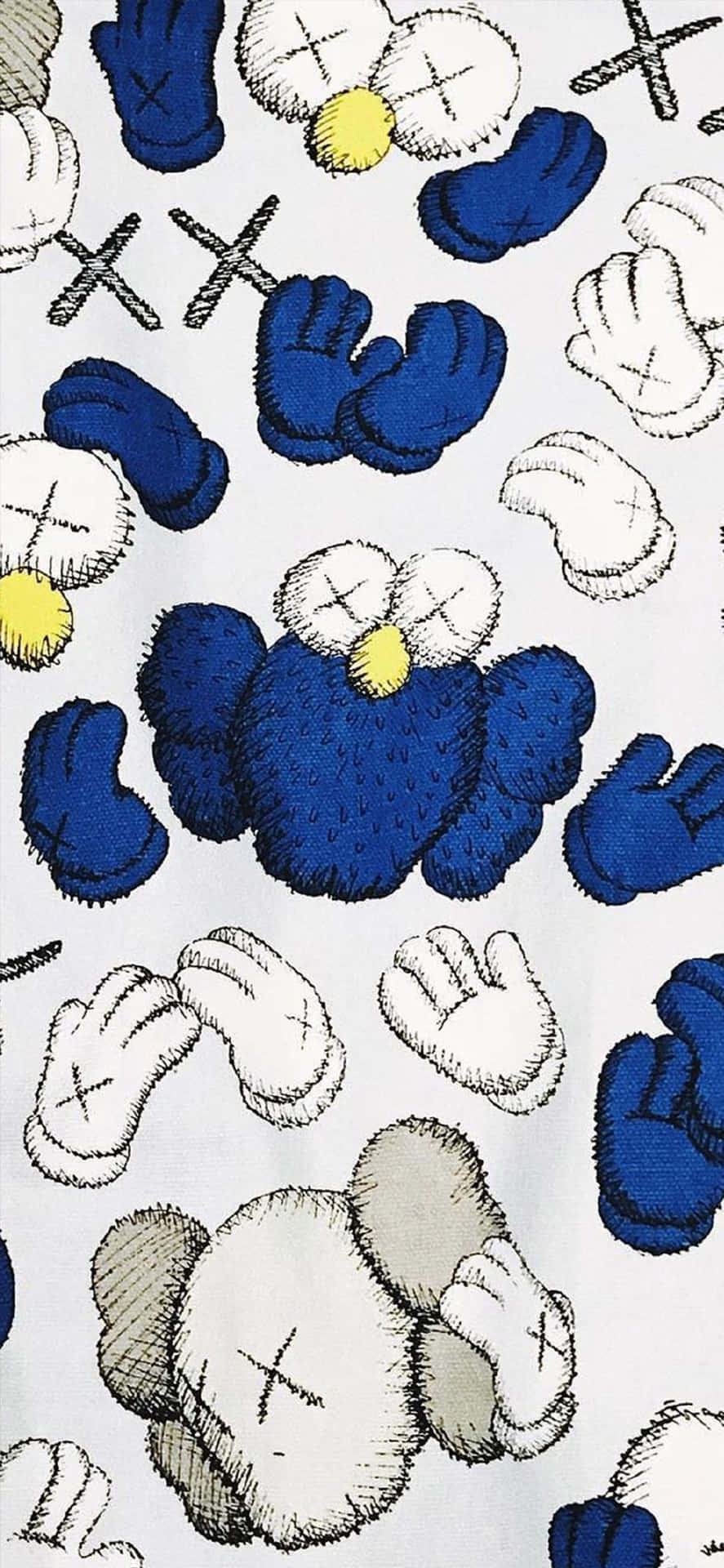 Blue Kaws Pattern Fabric Wallpaper