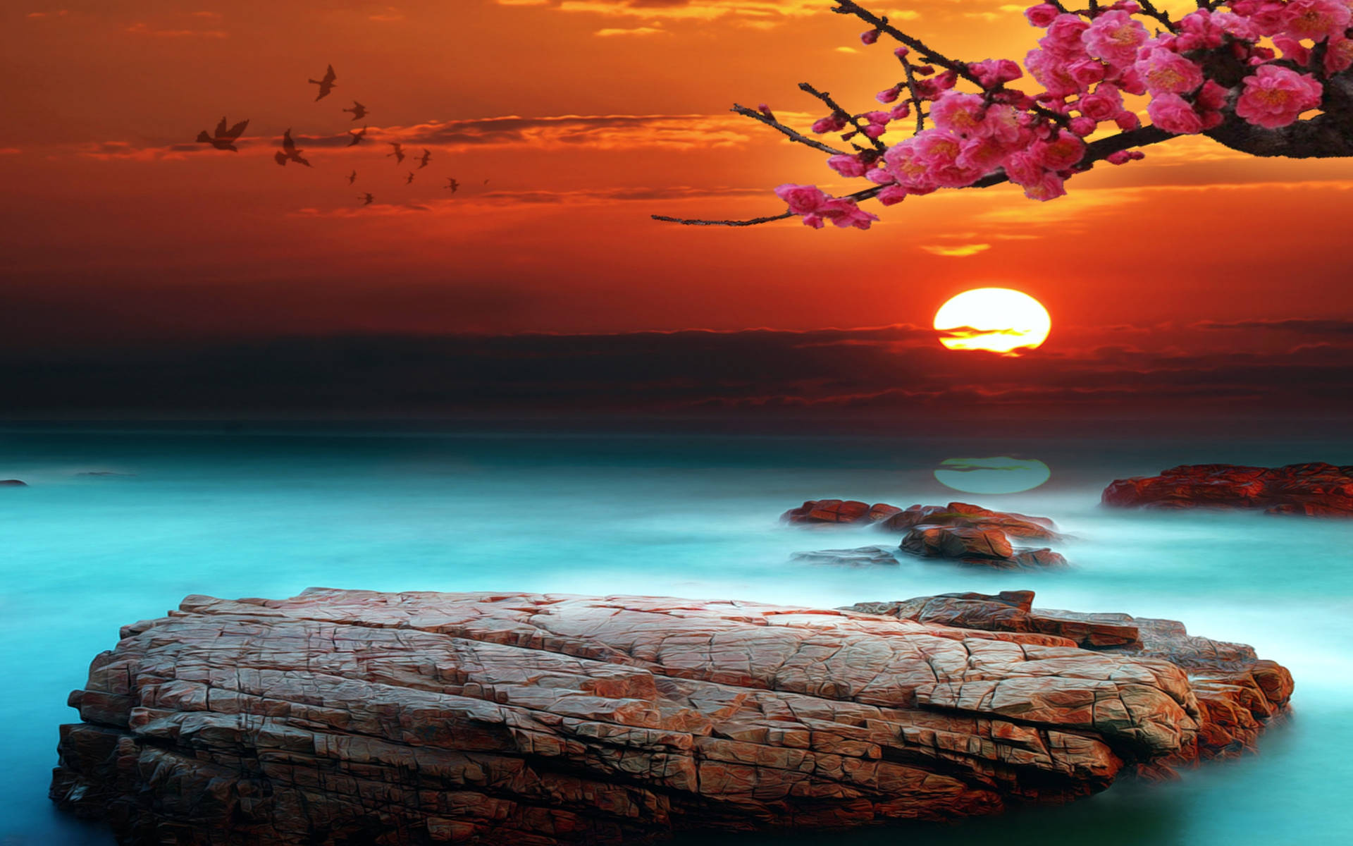 Blue Lake Sunset Desktop Wallpaper
