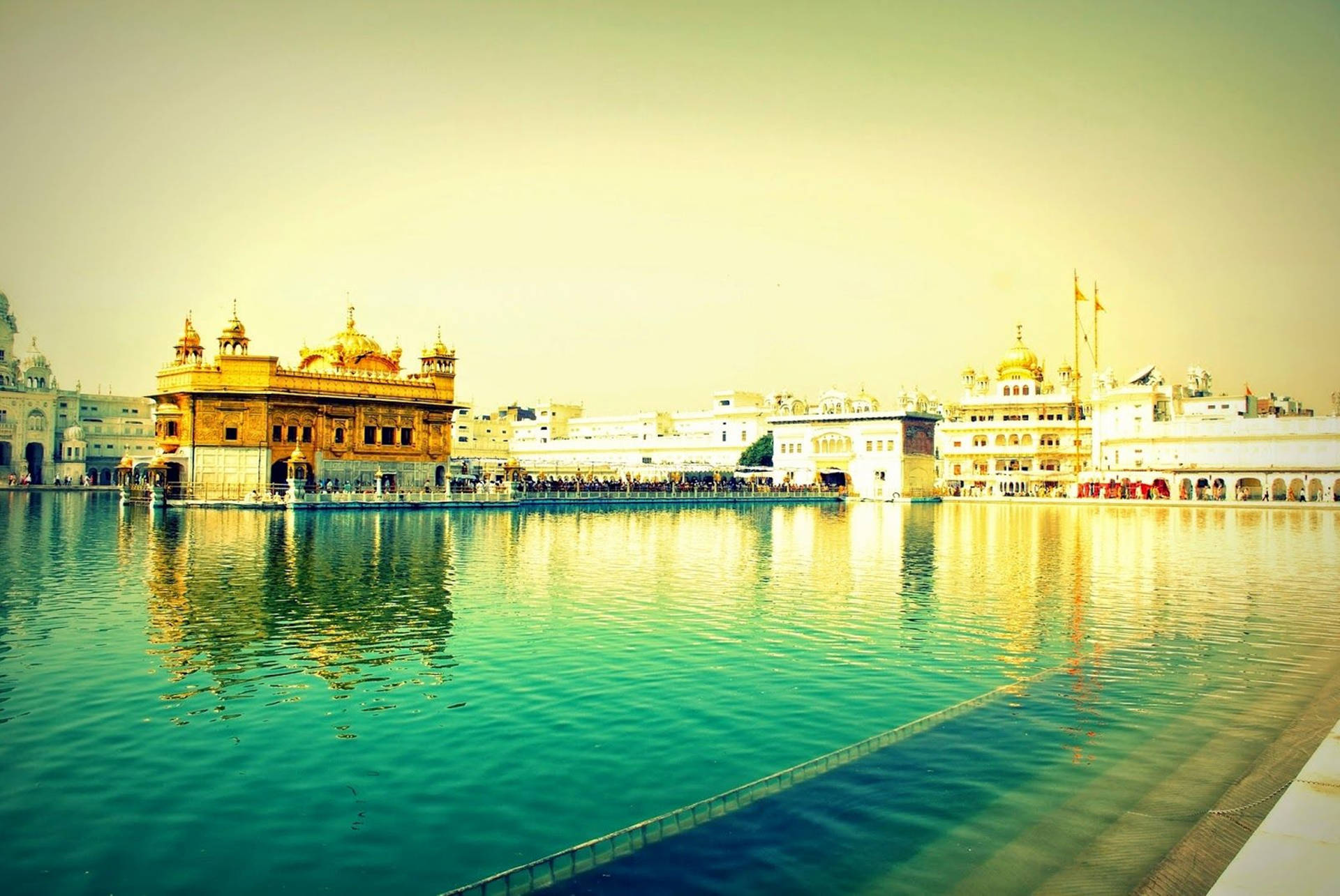 Blue Lake Waters With Golden Temple Hd Wallpaper