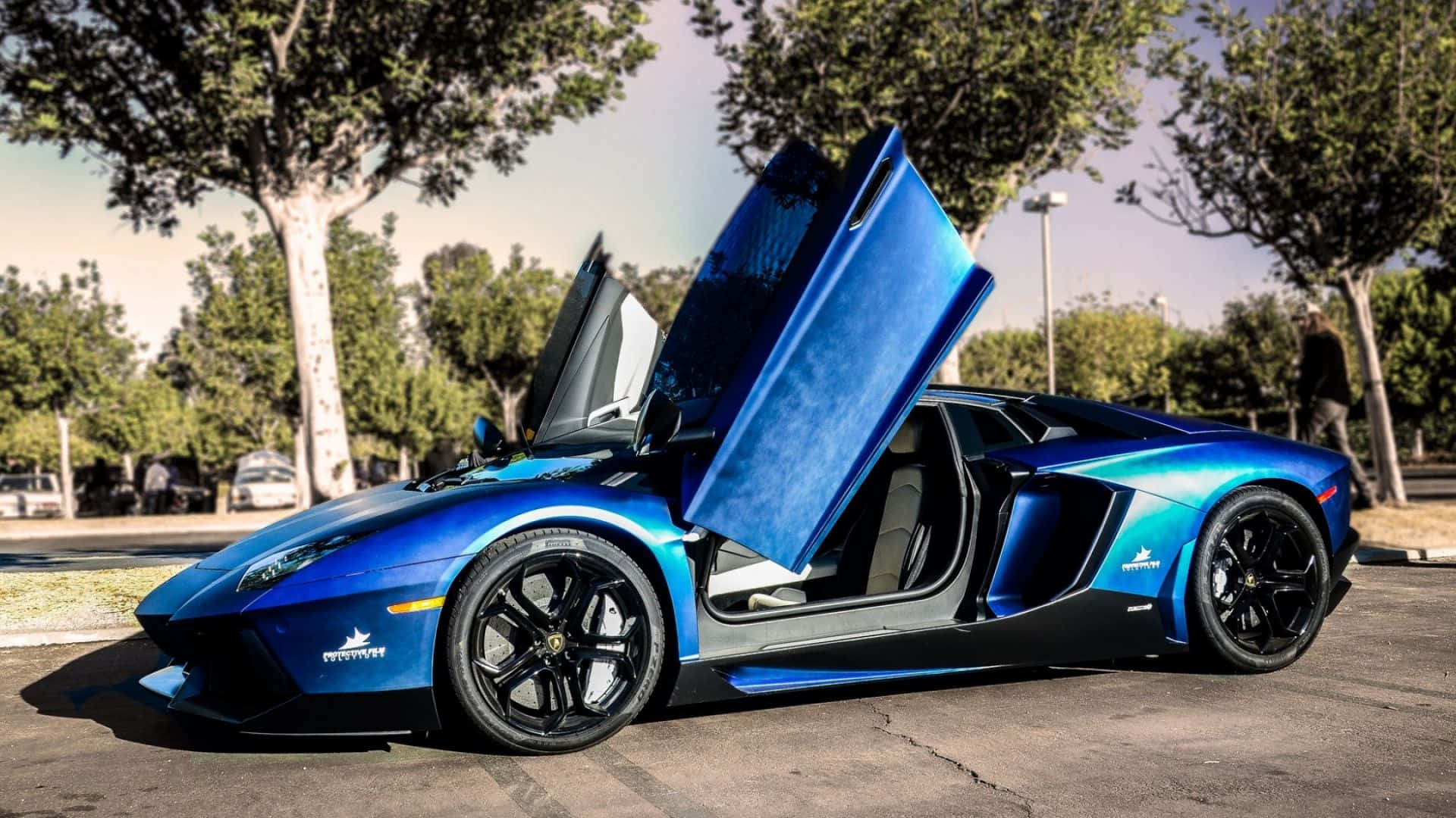 Cool Exterior Blue Lamborghini Aventador Wallpaper