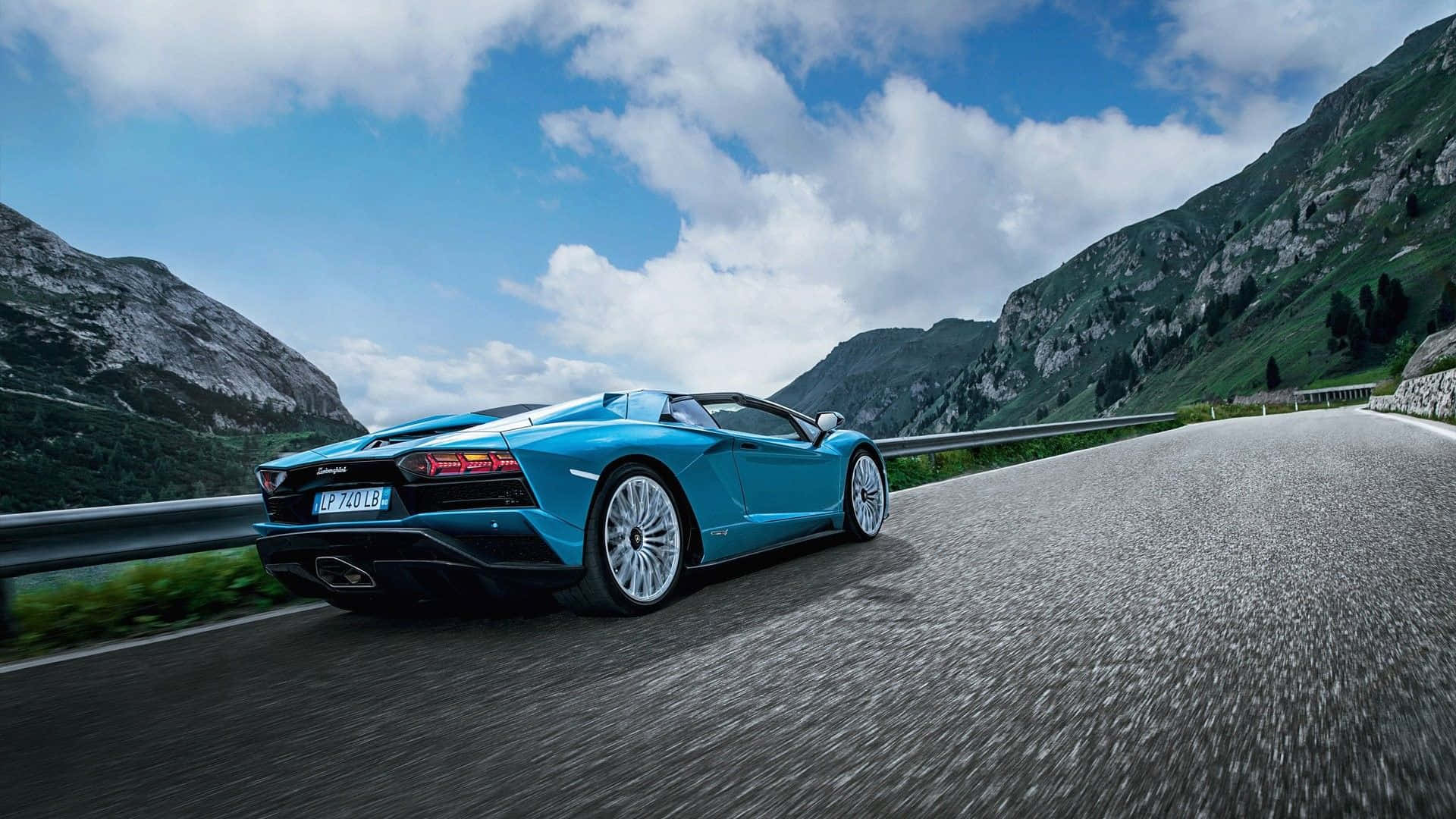 Road Shot Blue Lamborghini Aventador Wallpaper
