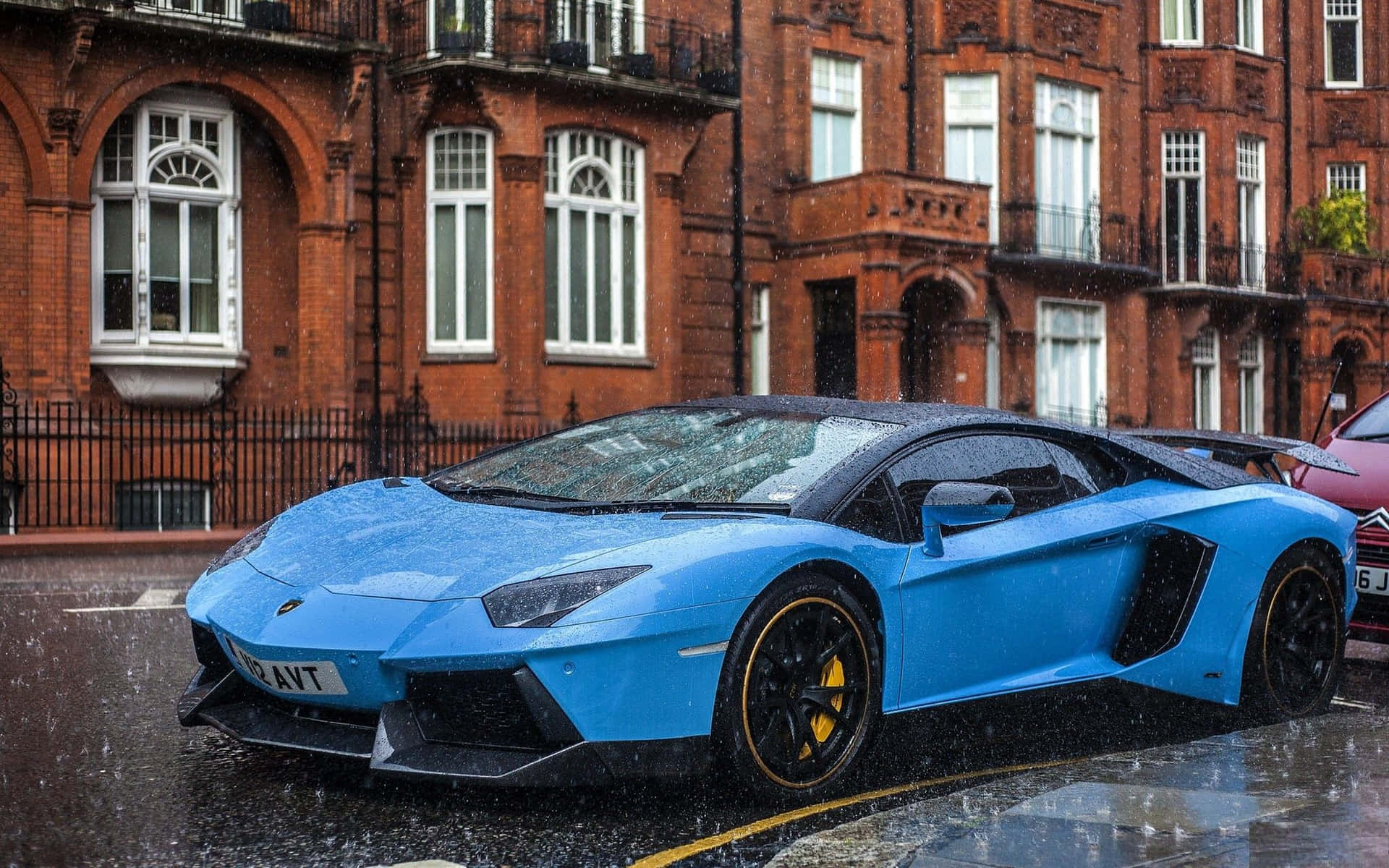 Blue Lamborghini Aventador Rain Cool Wallpaper