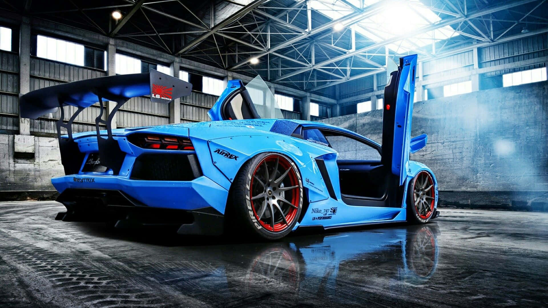 Blue Lamborghini Aventador Cool Features Wallpaper