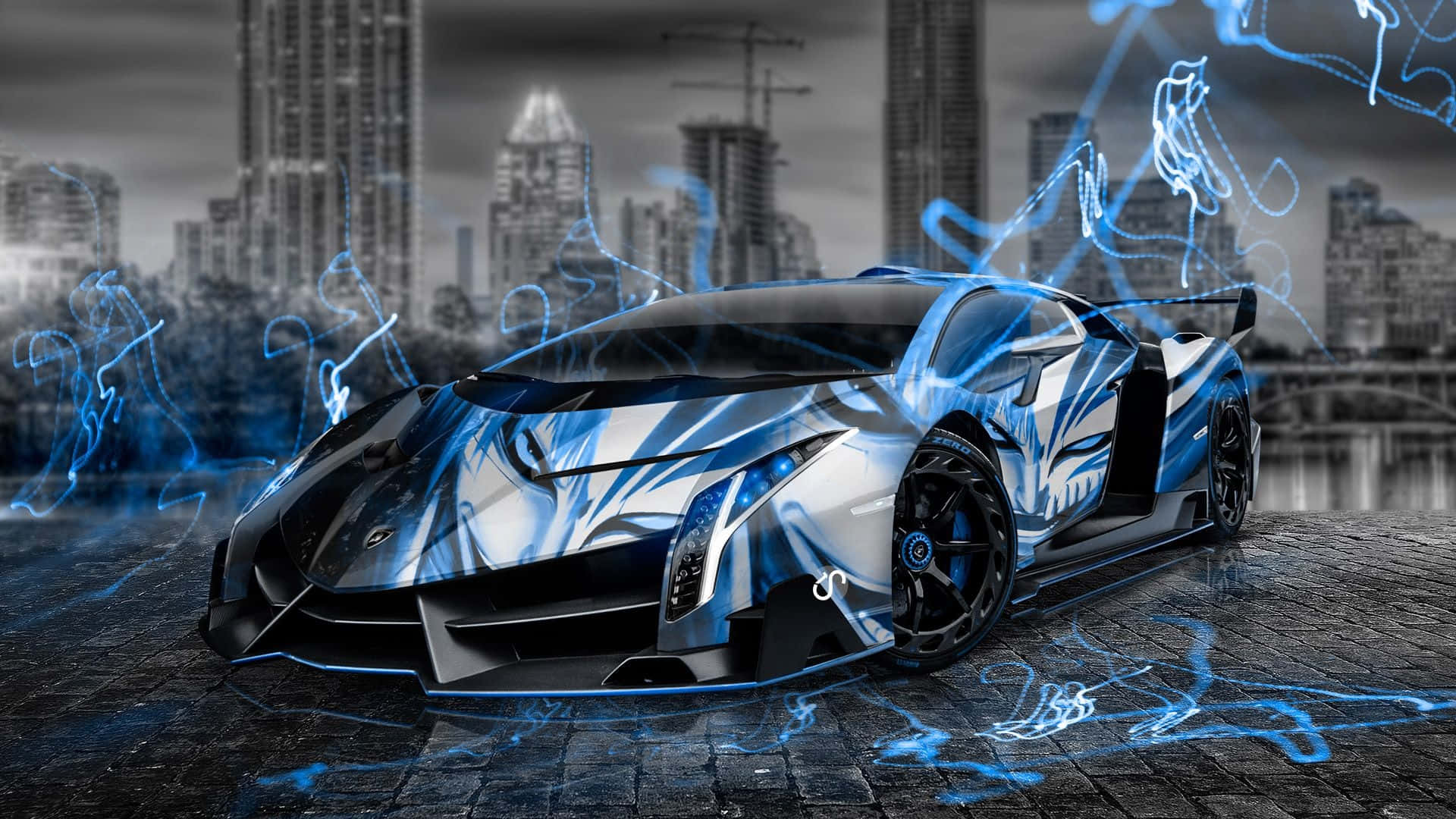 Cool Blue Lamborghini Aventador Streaks Wallpaper