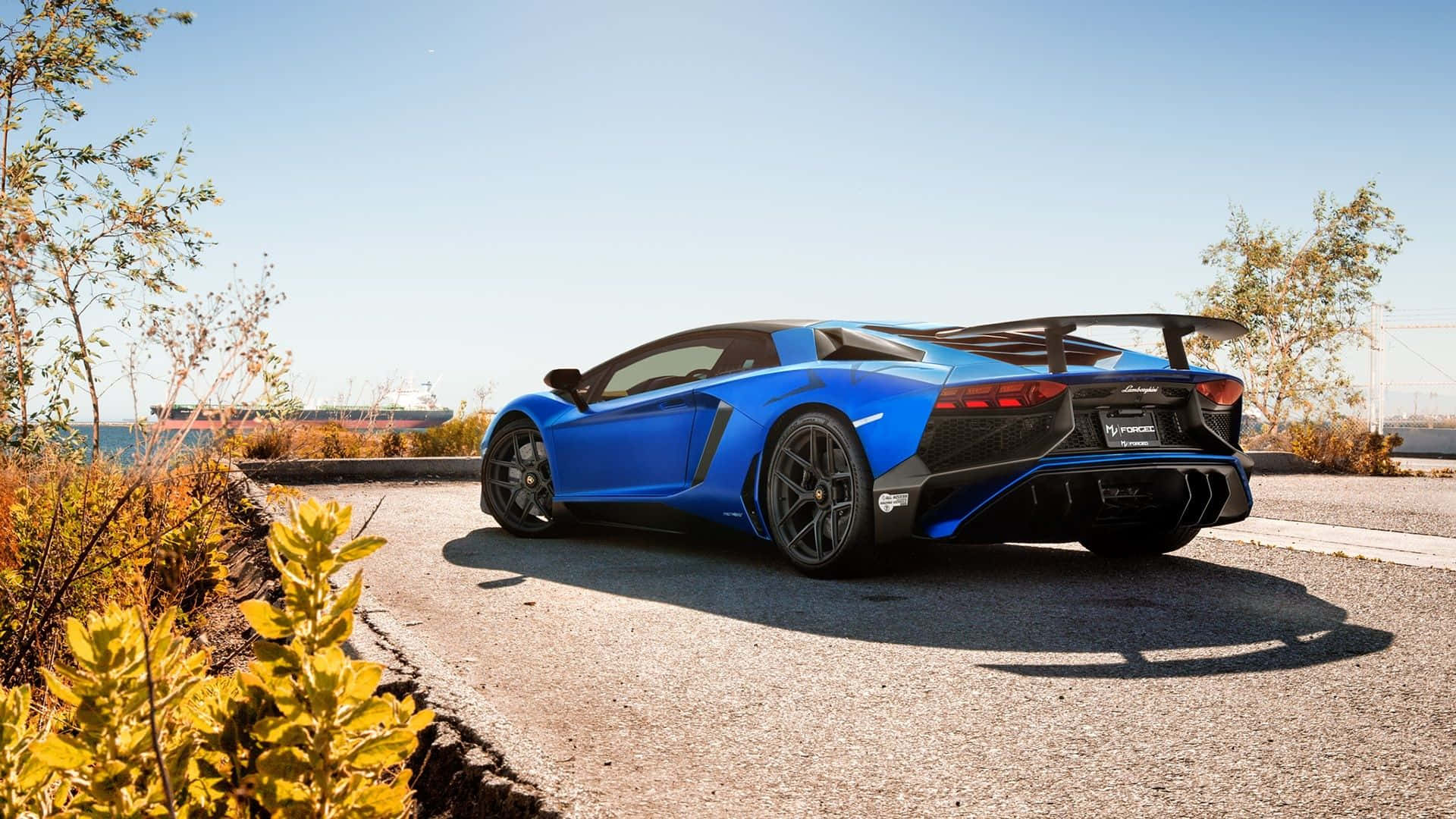 Outdoor Blue Lamborghini Aventador Luxury Wallpaper