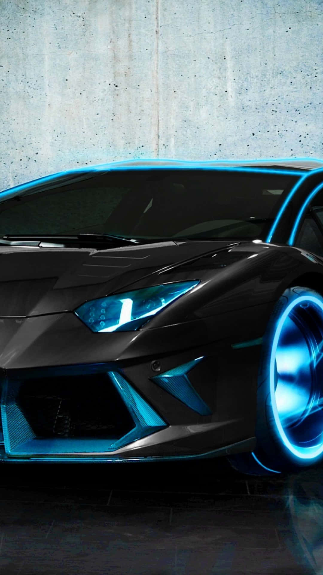 Papelde Parede Do Lamborghini Azul Com Luzes De Neon Para Iphone. Papel de Parede