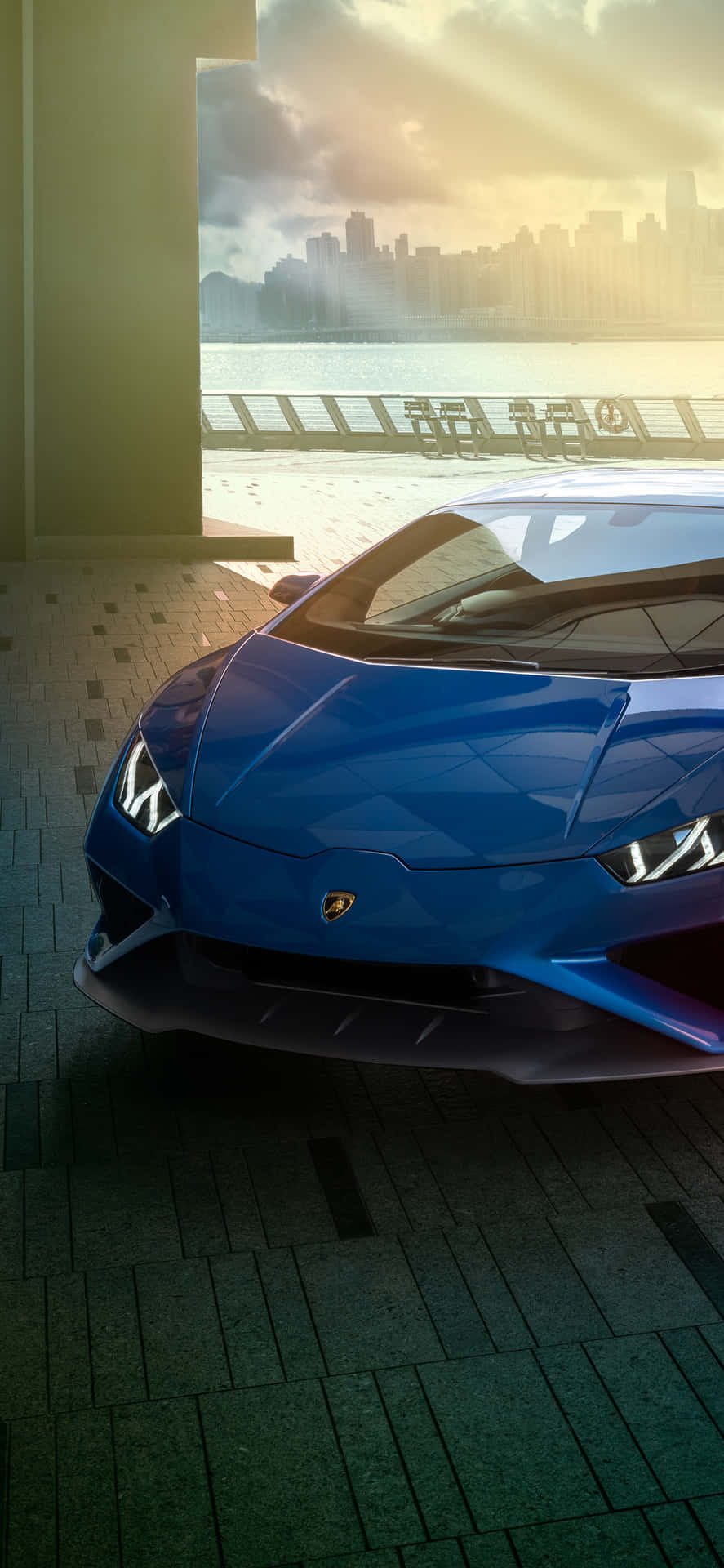 Daiun'occhiata Alla Bellezza Con L'iphone Blue Lamborghini Sfondo