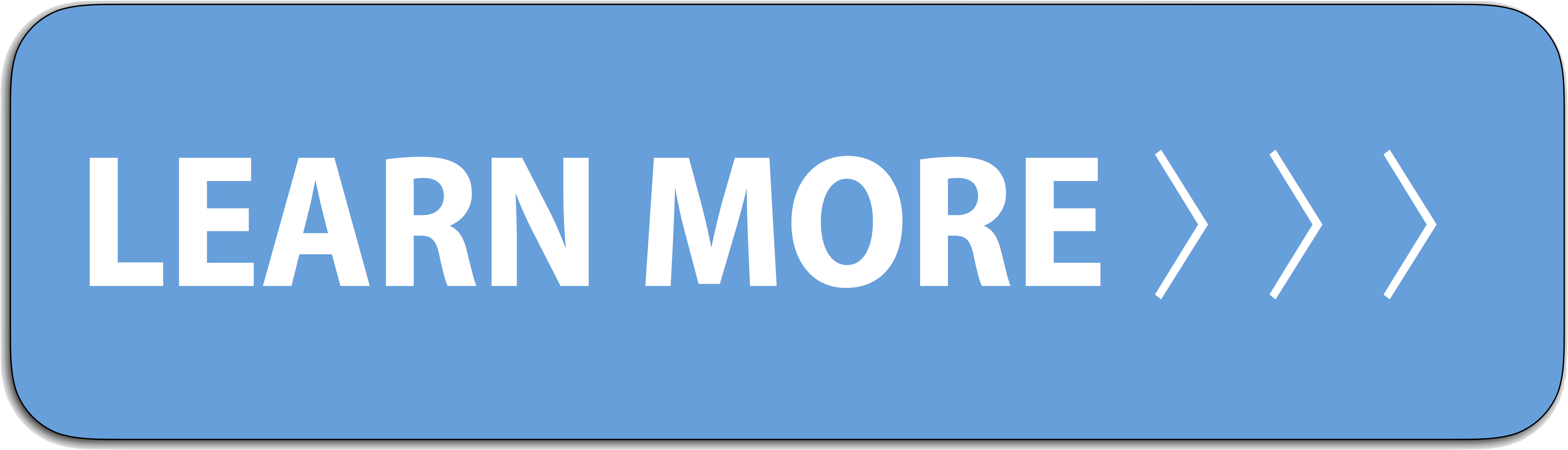 Blue Learn More Button PNG — A sleek blue rectangular button with bold white text reading 'LEARN MORE' and three right-pointing arrows.