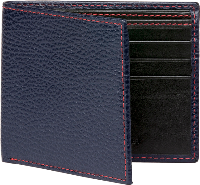 Blue Leather Wallet Red Stitching PNG