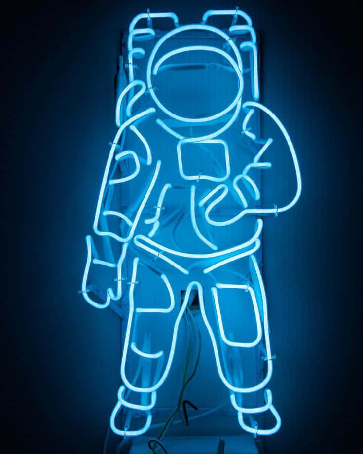 Enblå Neon-skylt Med En Astronaut I Den. Wallpaper