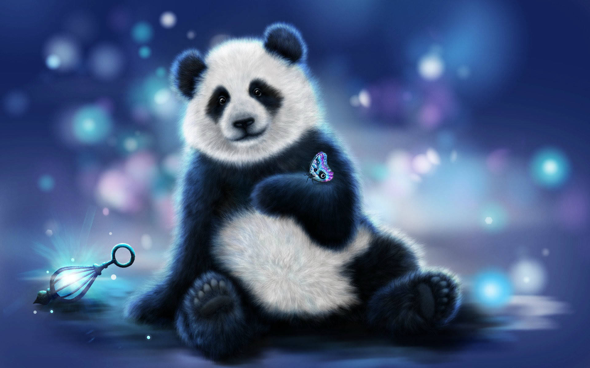 Blåttljus Bakgrundsvackert Panda. Wallpaper