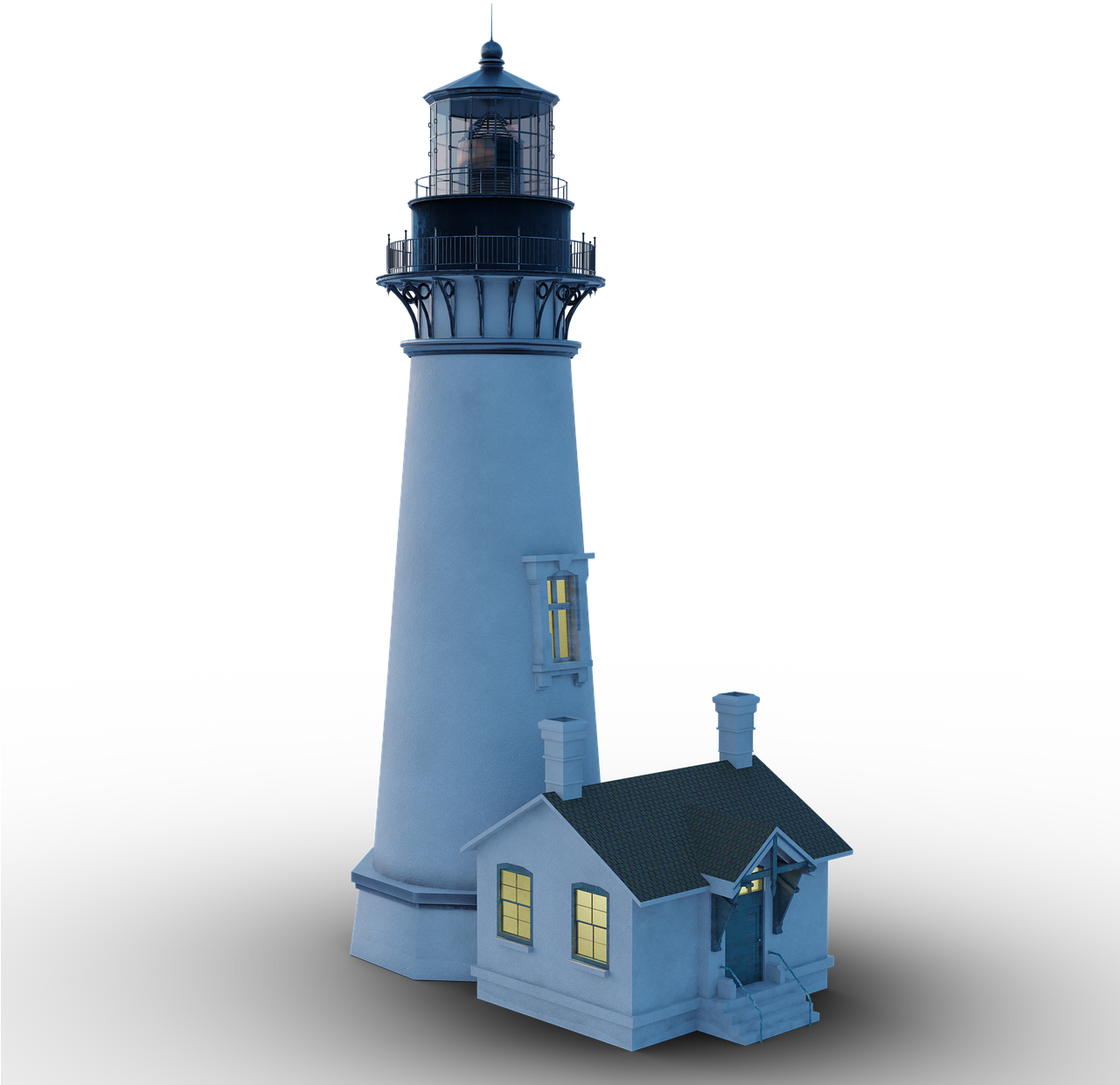 Blue Lighthouse Illuminated Windows PNG