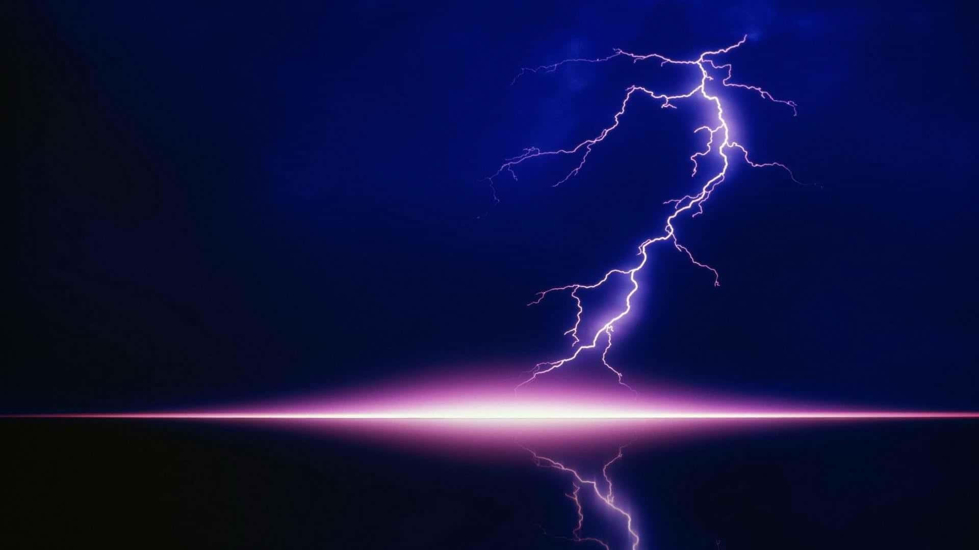 A vivid image of blue lightning crackling through the night sky