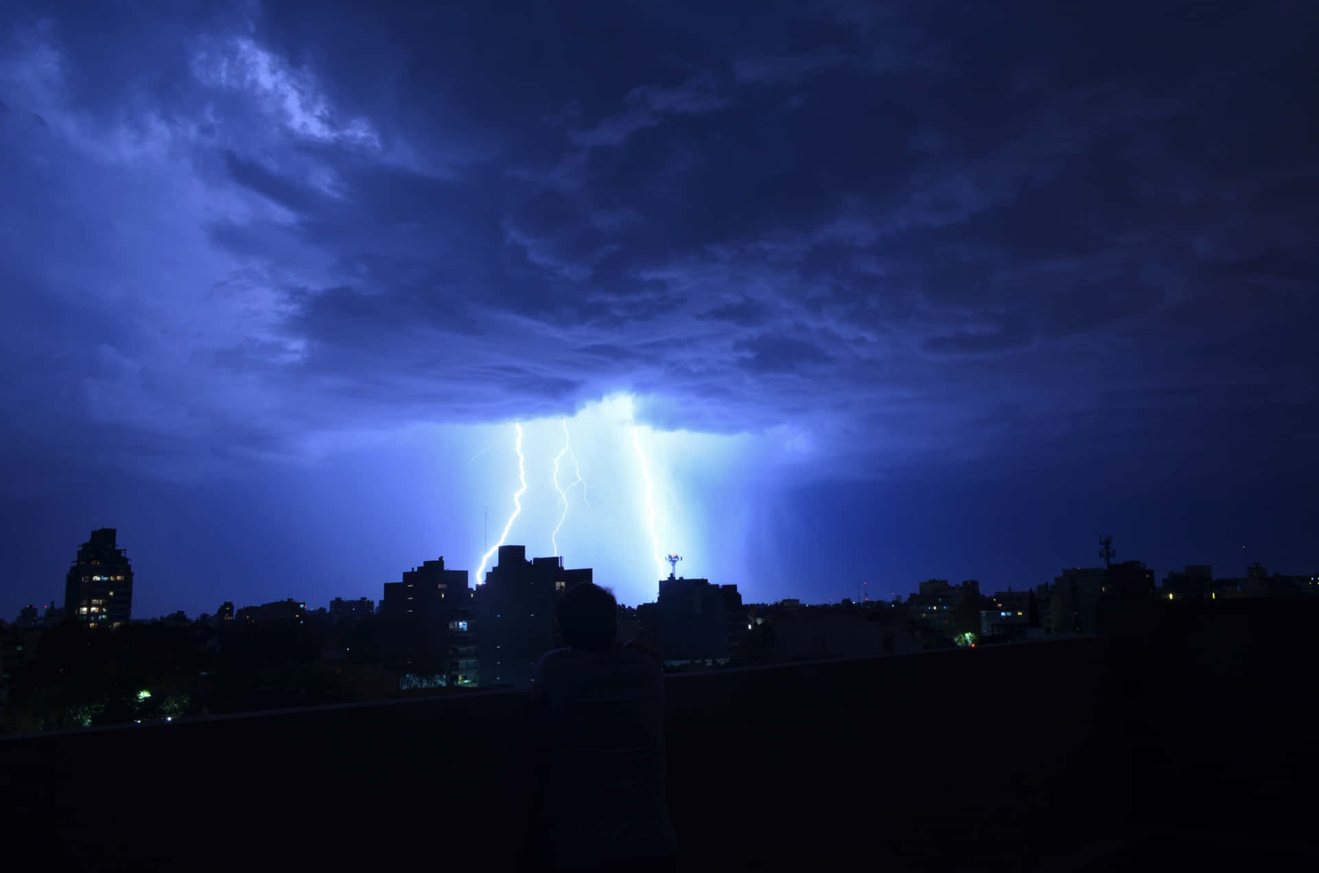 Spectacular Blue Lightning Display In Night Sky