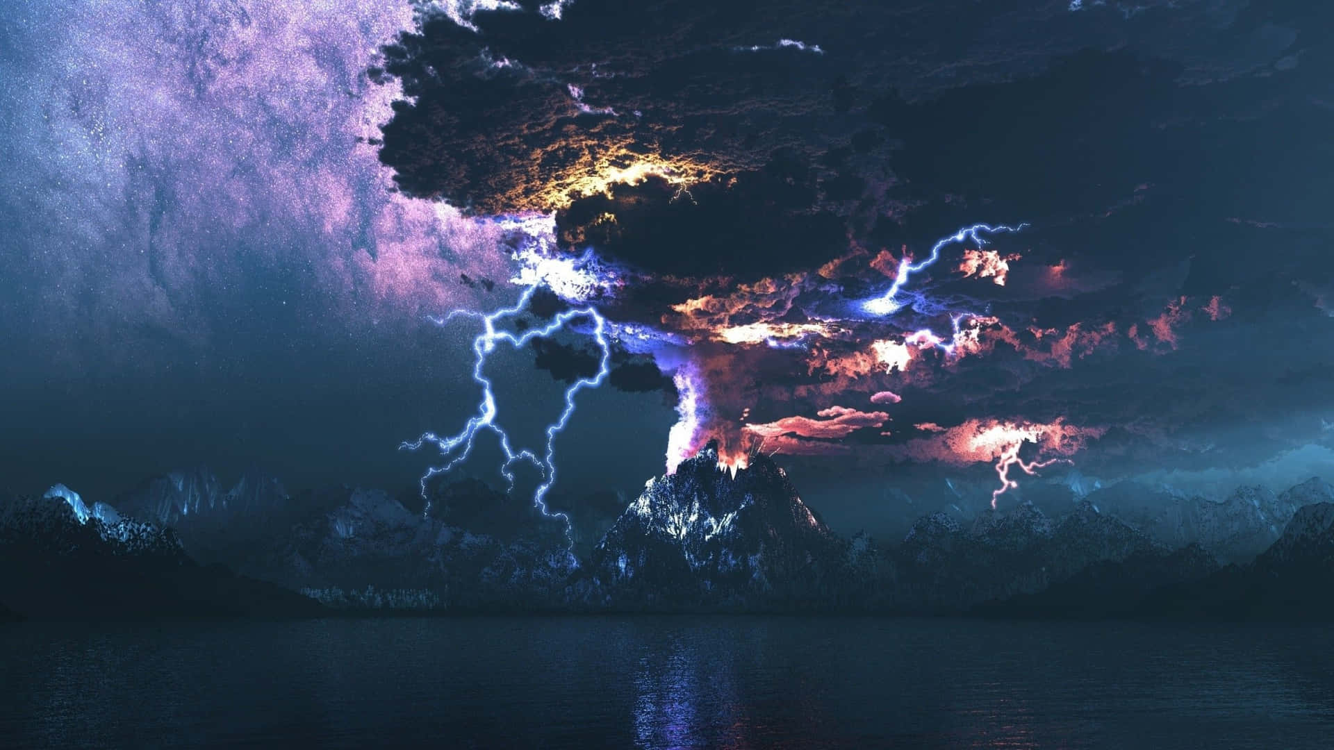 Brilliant Blue Lightning Flashes Through the Night Sky Wallpaper