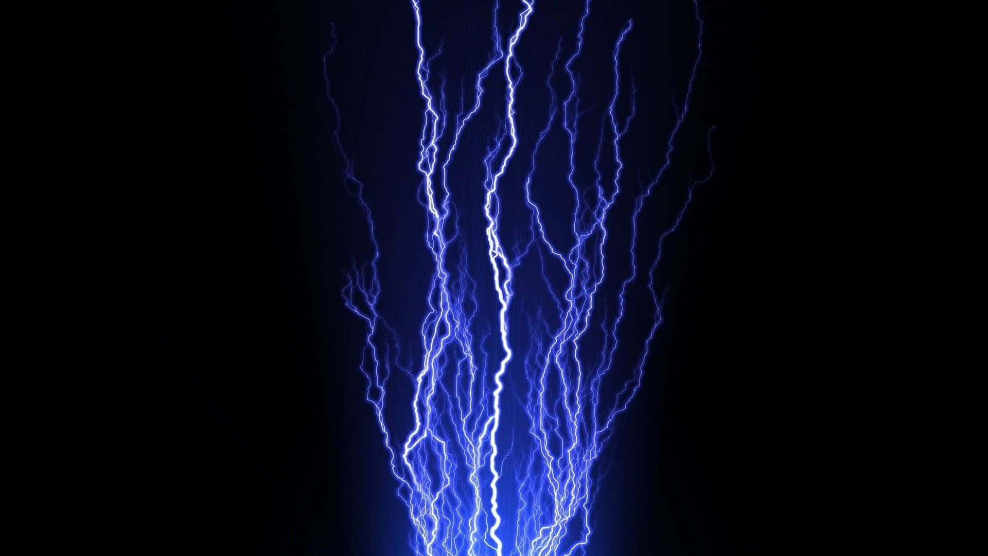 An electric-blue streak of lightning pierces a clear night sky Wallpaper