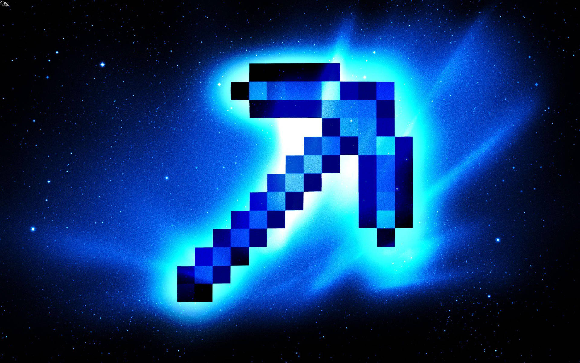 Blue Lit Axe Cool Minecraft Background