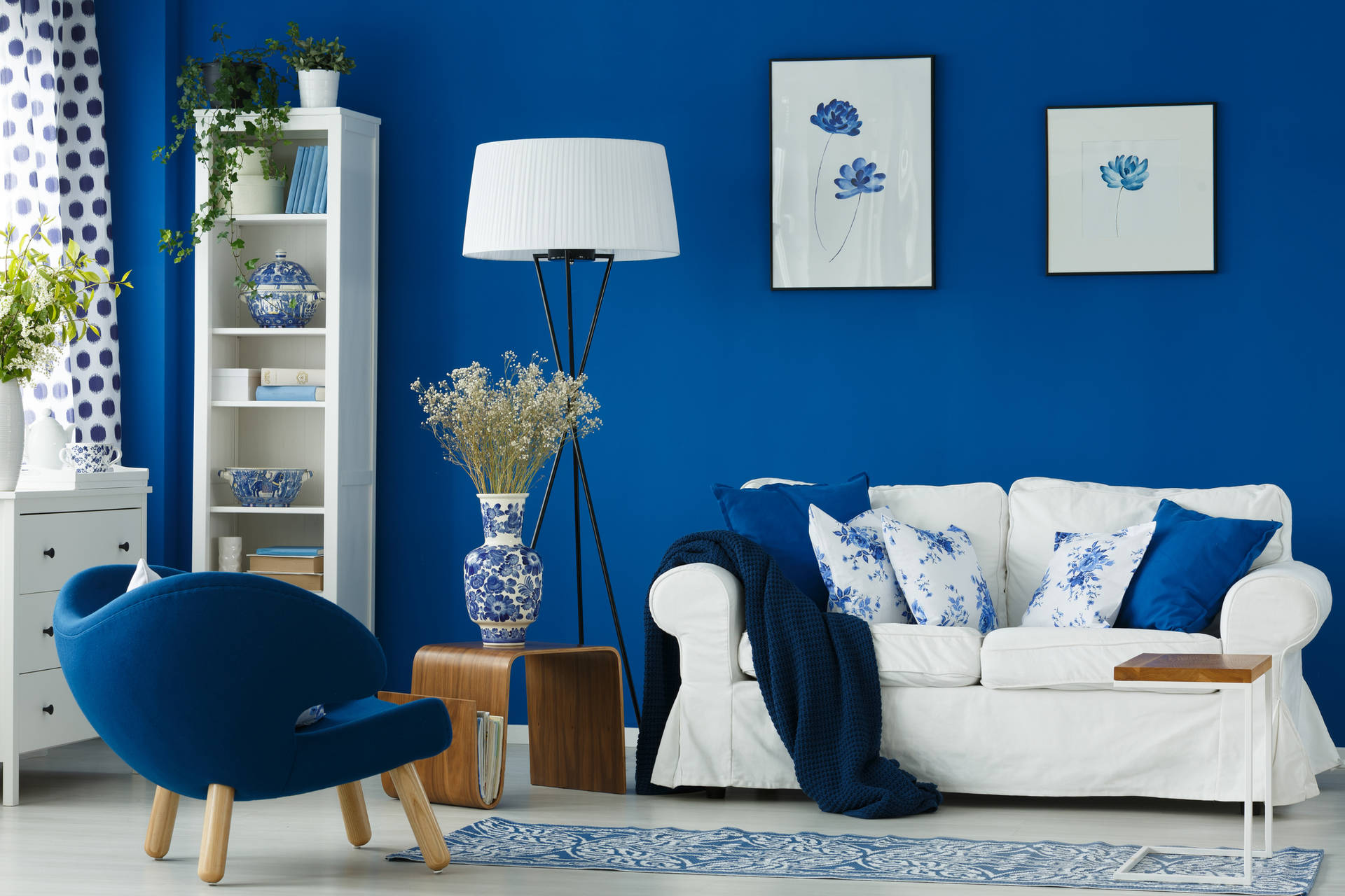 Blue Living Home Room Wallpaper