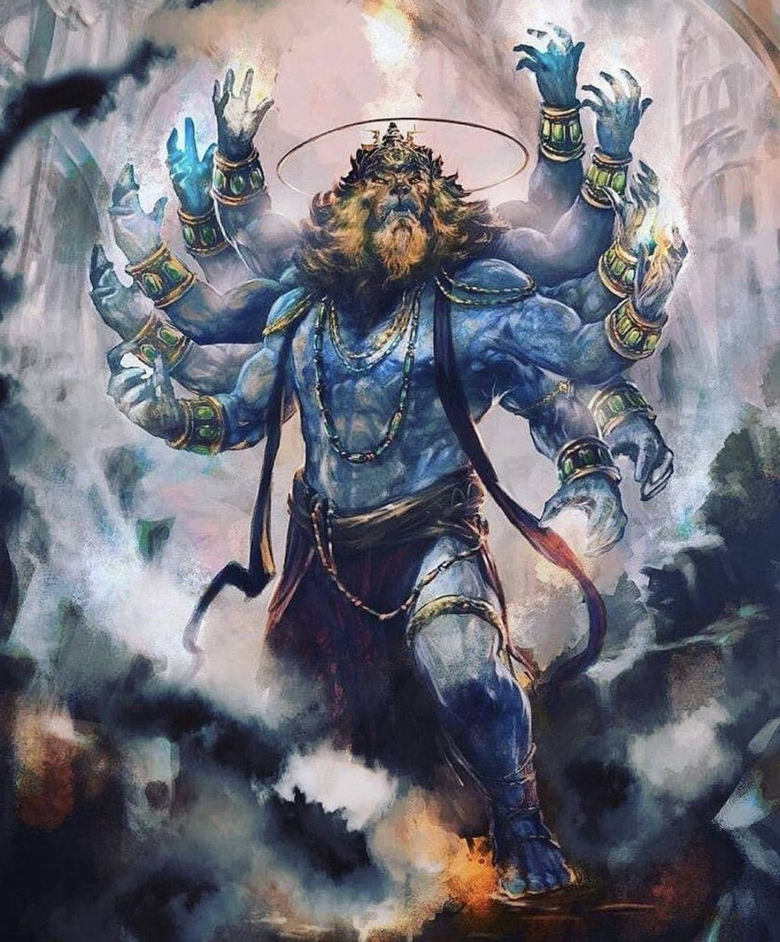 Artegrafica Di Lord Narasimha Blu Sfondo
