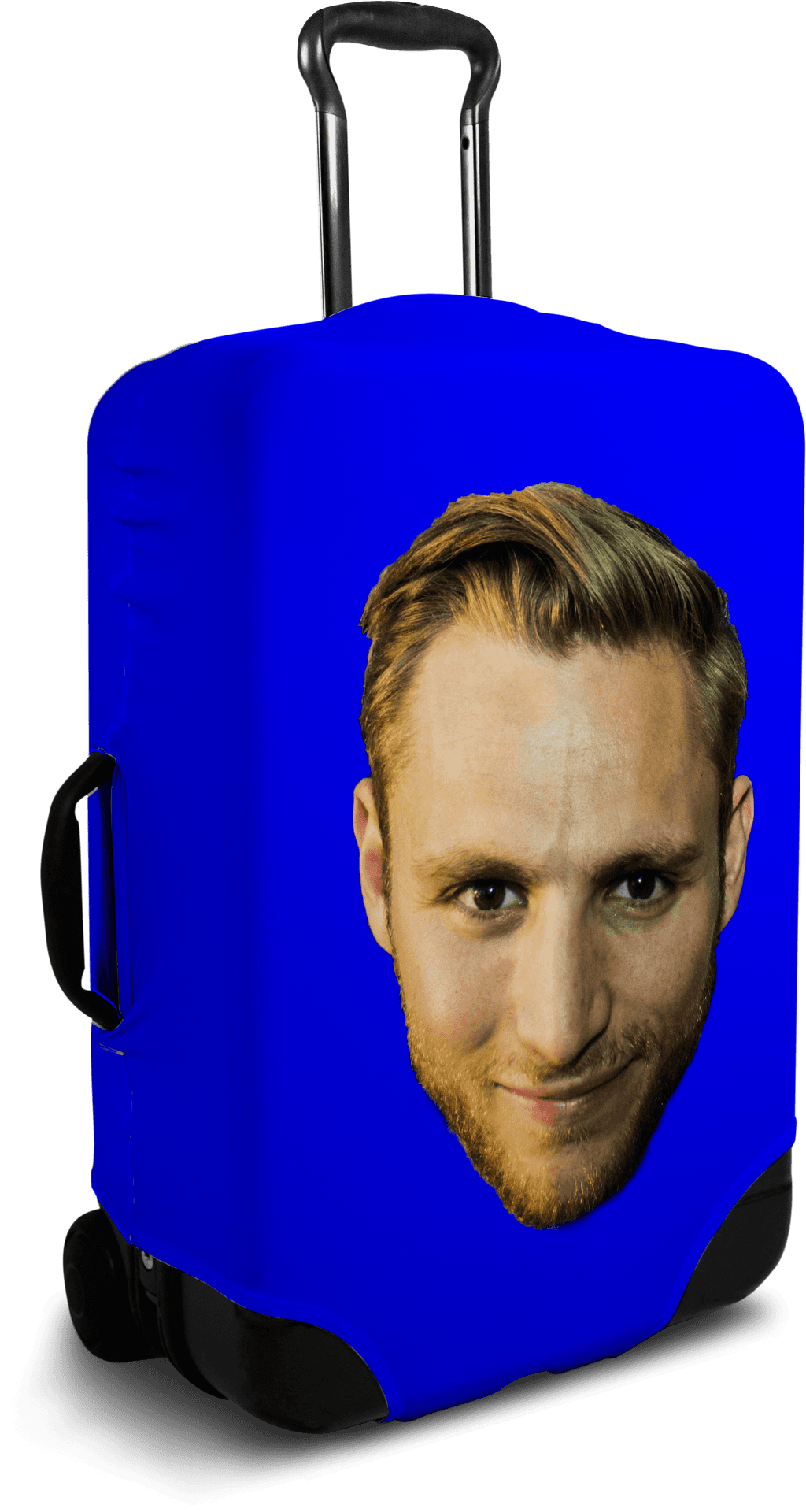 Blue Luggage With Face Print PNG