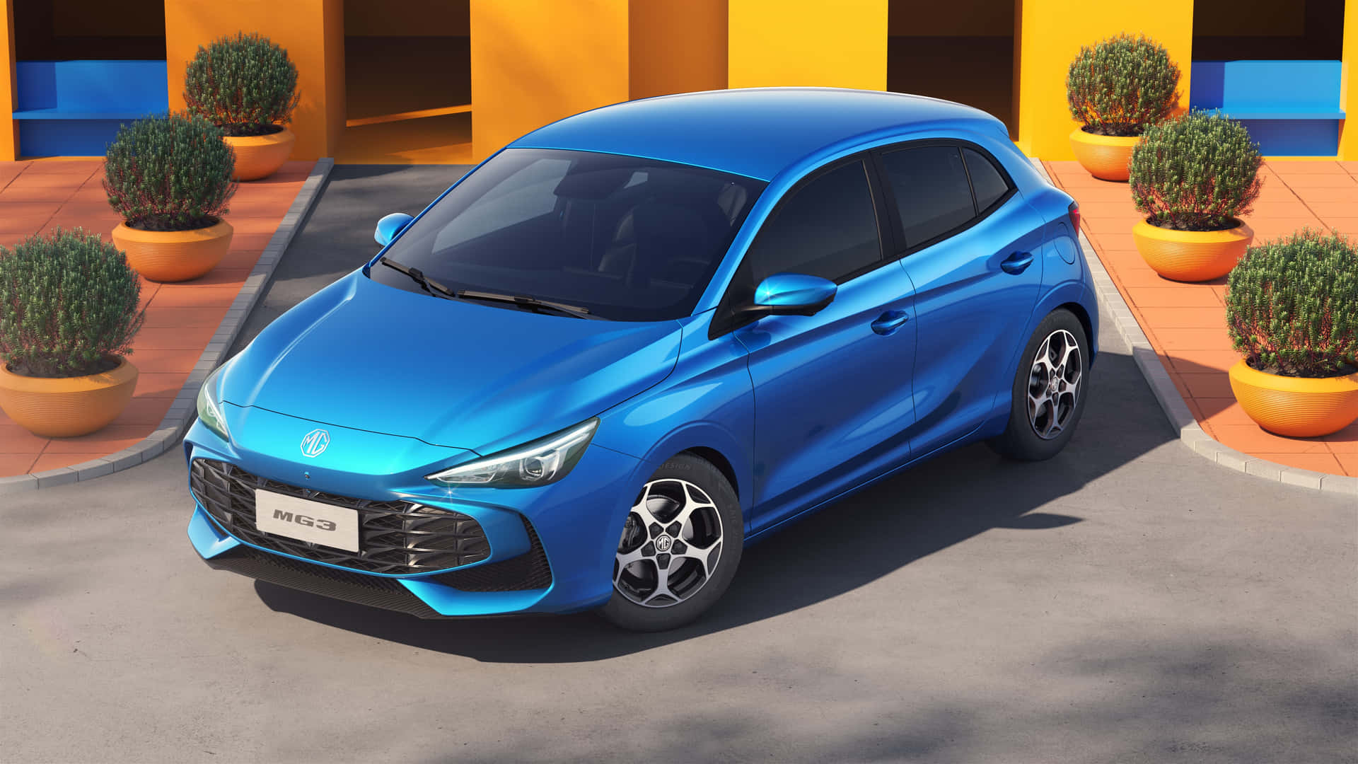 Blauwe M G3 Hatchback Exterieur Achtergrond